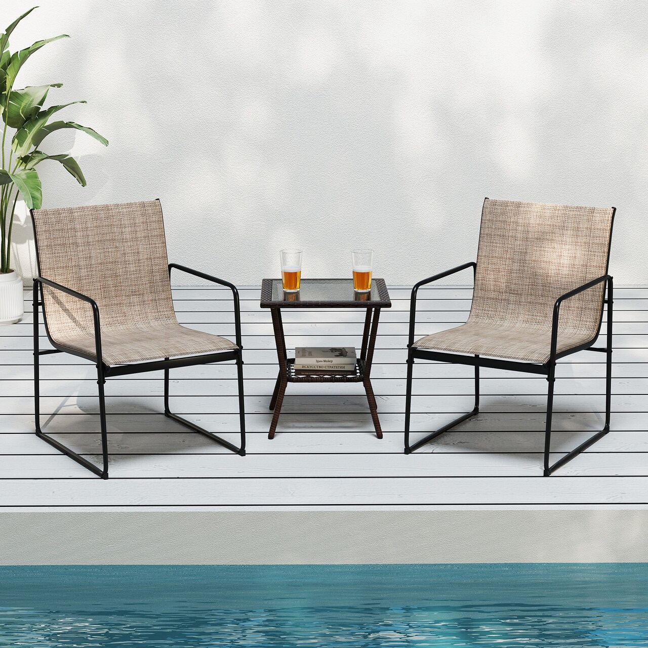 Set of 4 Metal Frame Outdoor Chairs with Comfortable Armrest Design Ideal for Garden or Balcony